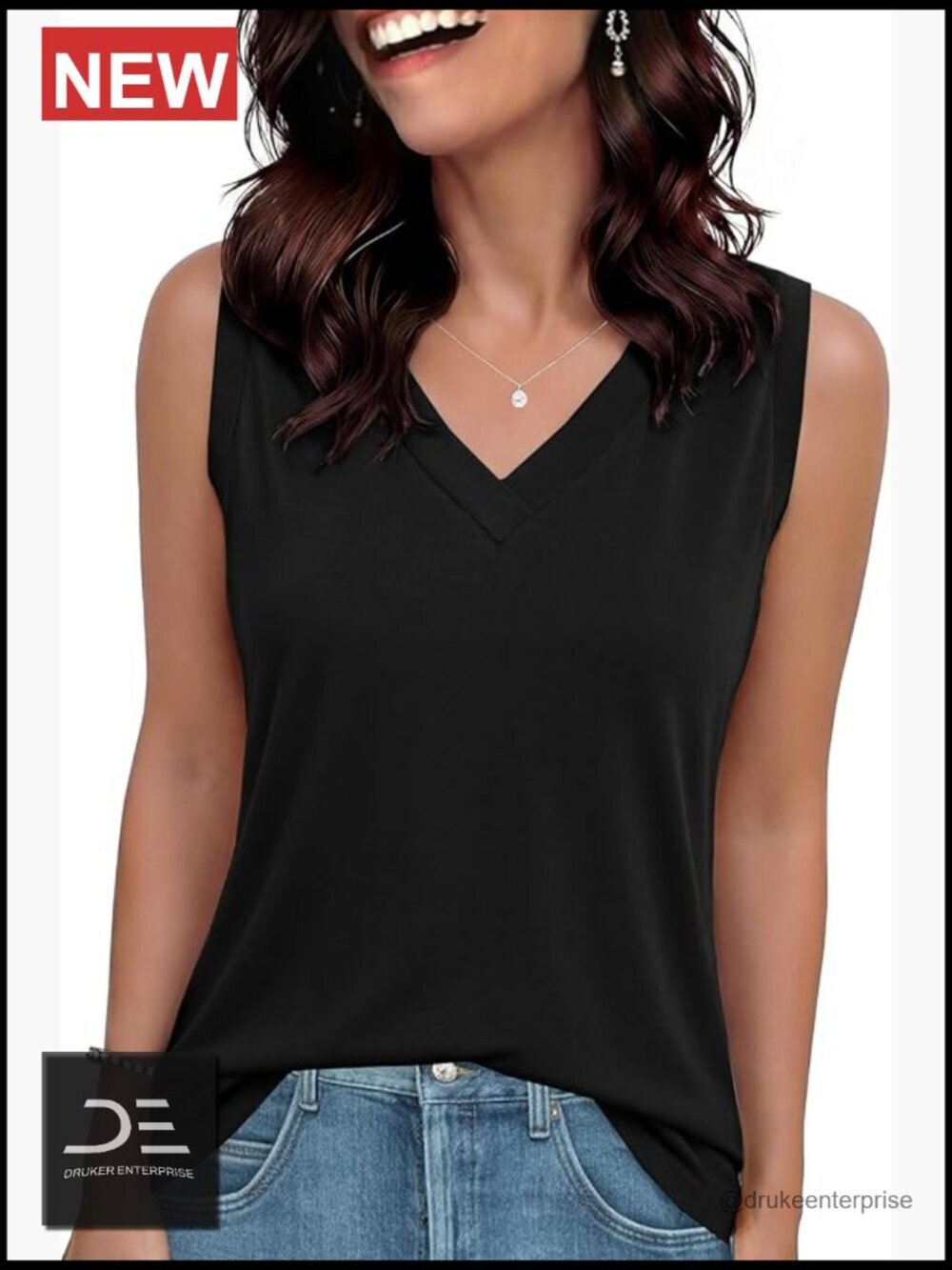 Loose Fit V-Neck Sleeveless Tank Top, Flowy Summer Blouse, Casual Beach